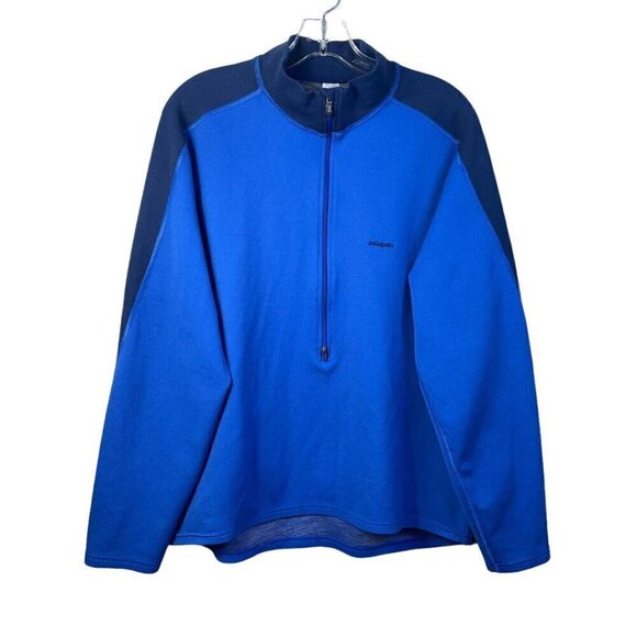 Patagonia Men's Axuwool Zip-T Blue Size L Half Zip Pullover Mock Neck #38220 - Picture 1 of 8